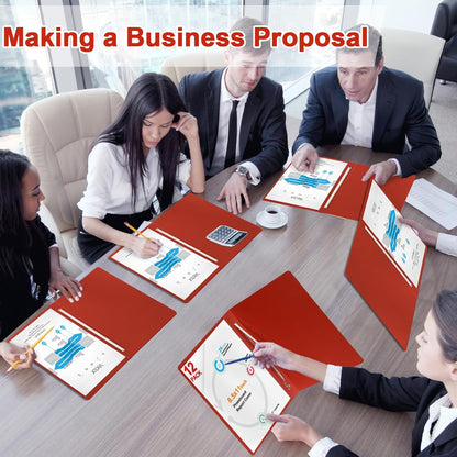 12 Pcs Pressboard Report Cover 9.3x11.6 Inch Presentation Binder Folder Letter Size 3" Capacity Metal Prong Fastener with Compressor for Reports Business Contract Proposal Documents, Red