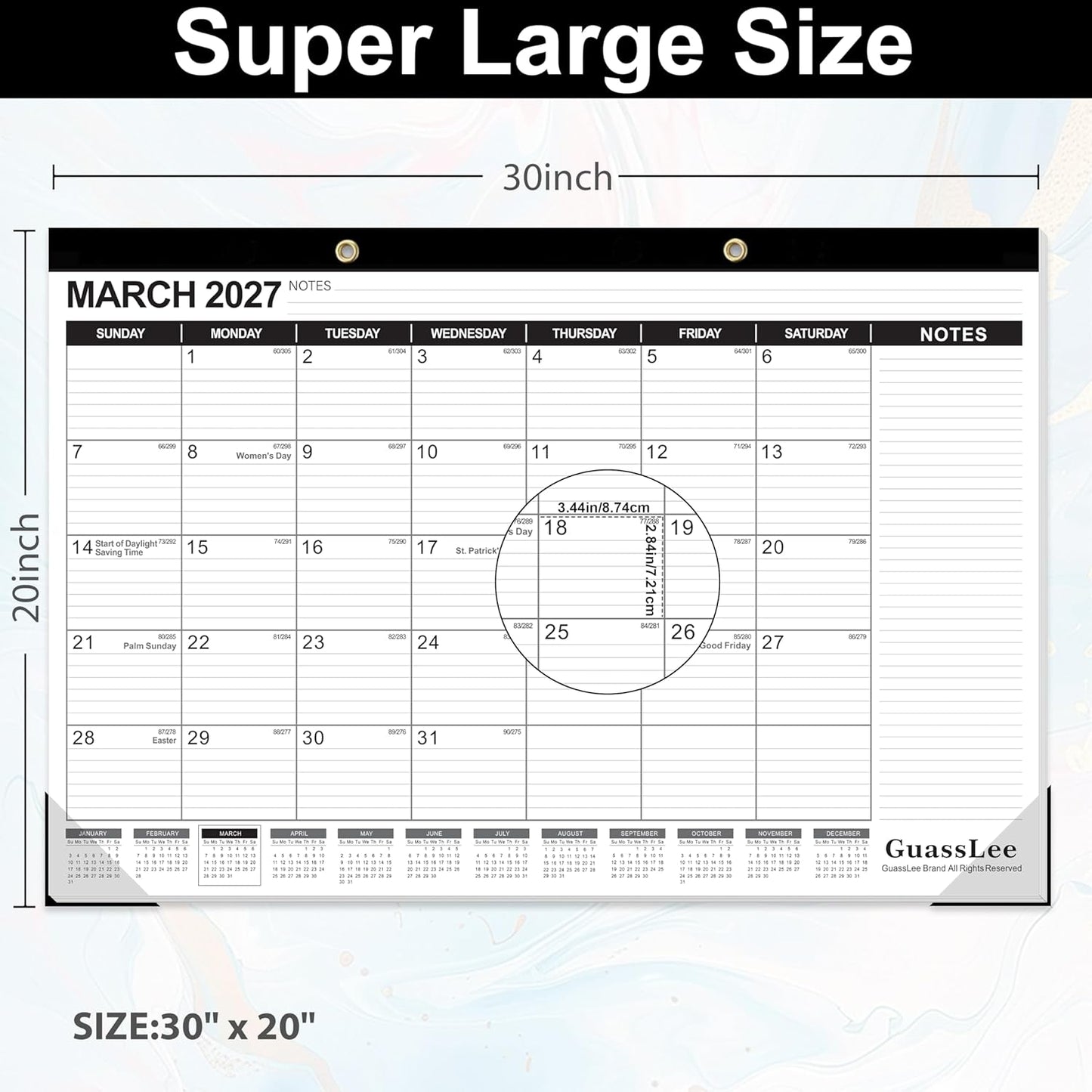 GuassLee Desk Calendar 2026-2027 - 19 Months Academic Calendar 17" × 11.5" Desktop Calendar from Jun. 2026 to Dec. 2027 with Julian Date for Home School Office Desk Top Organizing