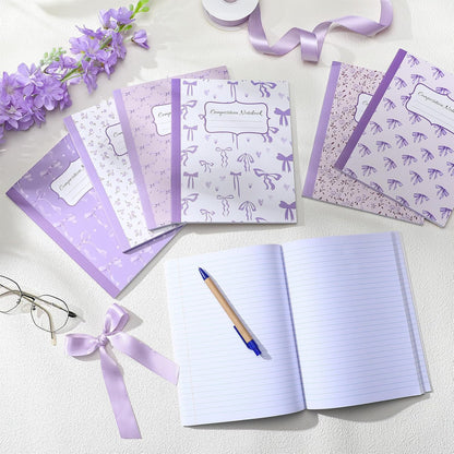 Fullhawl 6 Pcs Bow Composition Notebooks, Preppy Coquette Notebook College Ruled Journal, 110 Page, Cute Back to School Gift for Teacher, Student, First Day of Schooll(Pink,9-3/4 x 7-1/2")