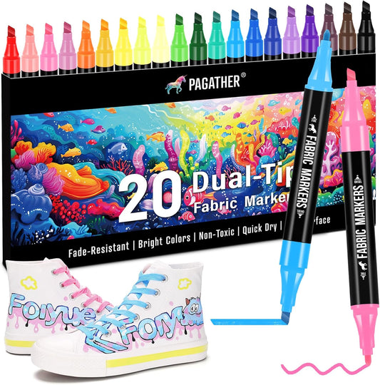 Fabric Markers Permanent for Clothes, 40 Colors Dual Tip with Fine and Chisel Tips Paint Pens for Clothing Canvas Tote Bags T-Shirt and Shoes, Non Toxic Ink for Kids and Adults