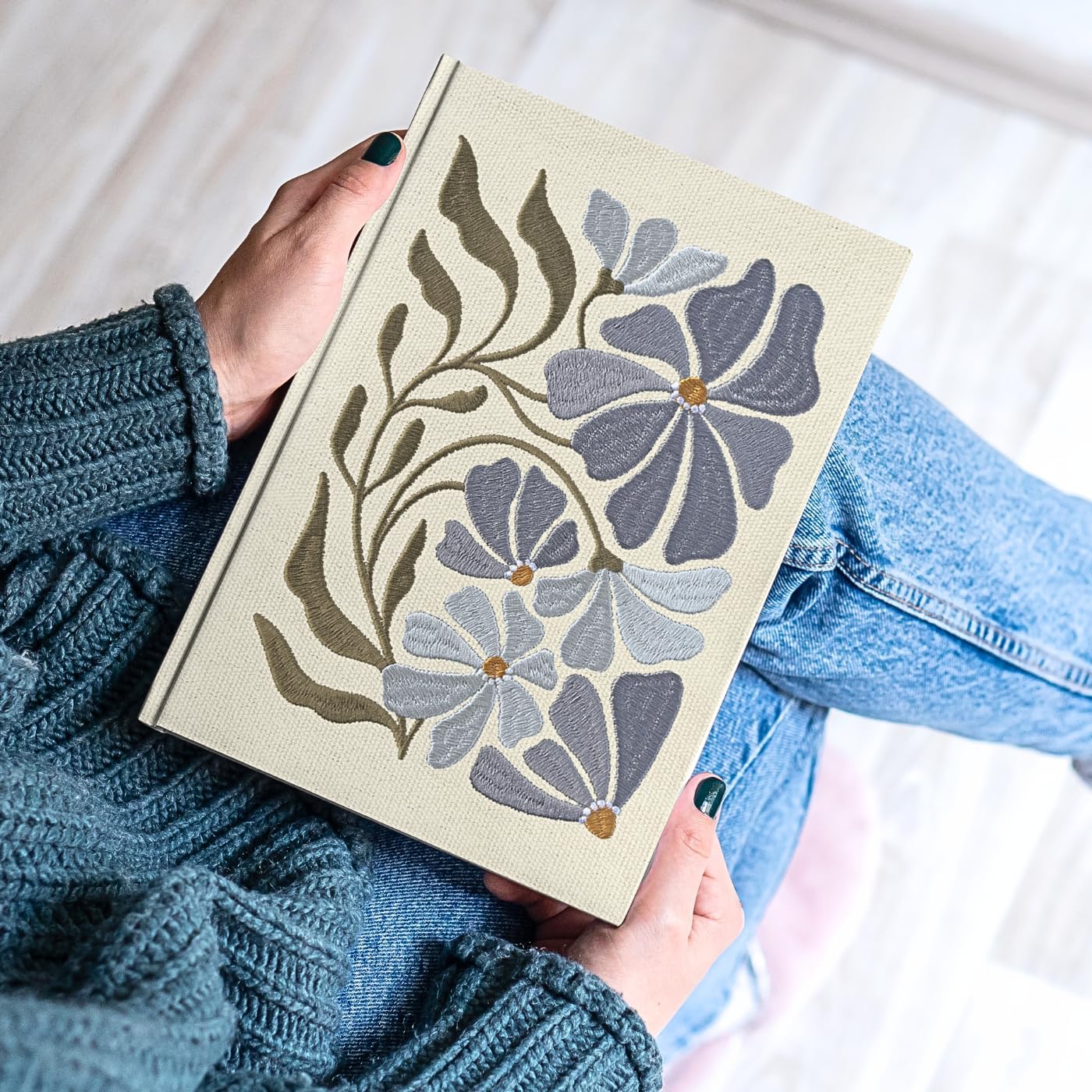 Lady Jayne Embroidered Canvas Hardcover Journal with 192 Lined Pages, 6” x 8.5” – Flower Market Poppy (83289)
