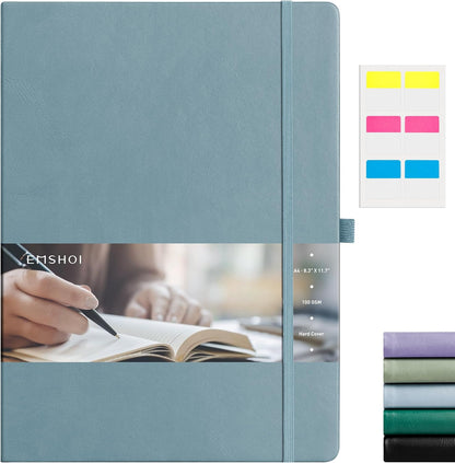 EMSHOI A4 College Ruled Notebook, Large 8.3" x 11.7", 192 Pages 100GSM Ink-Proof Faux Leather Hardcover Lay-Flat Lined Journal for Office School Work Writing, Black