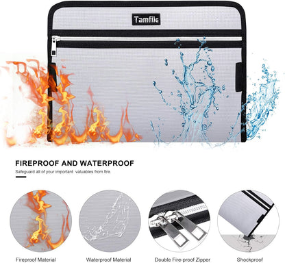 Tamfile Fireproof Accordion File Organizer with Handle, 13 Pocket Transparent Expanding File Folder with Zipper & Labels, File Folder with Multi-Pockets Paper Organizer Folder for Letter A4 Files