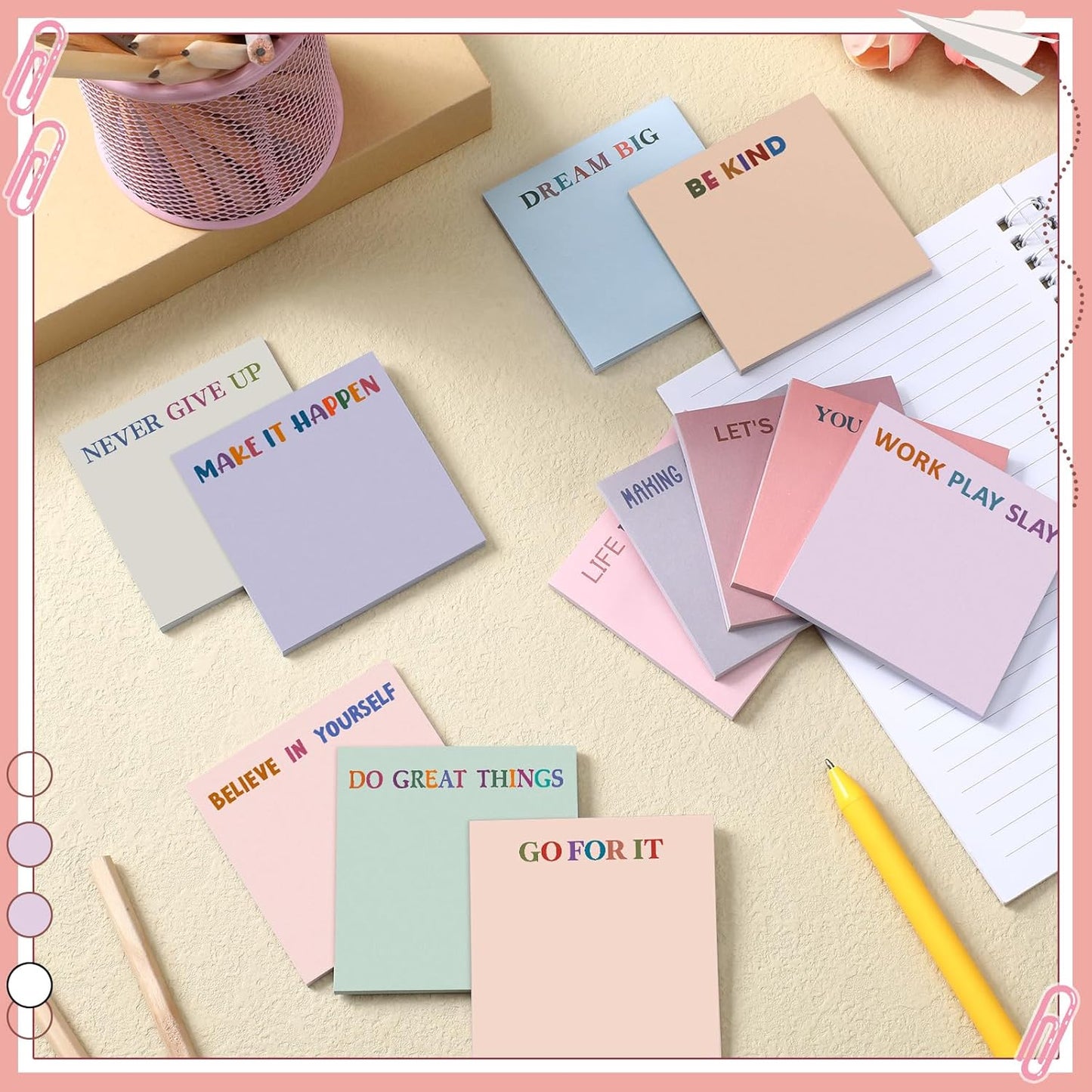 Yinder 48 Pcs Inspirational Sticky Notes Cute Motivational Sticky Notes Pad End of Year Employee Appreciation Gifts Bulk for Teacher Nurse Coworkers Office Supplies 3 x 3'' (Thank You,Dark Color)