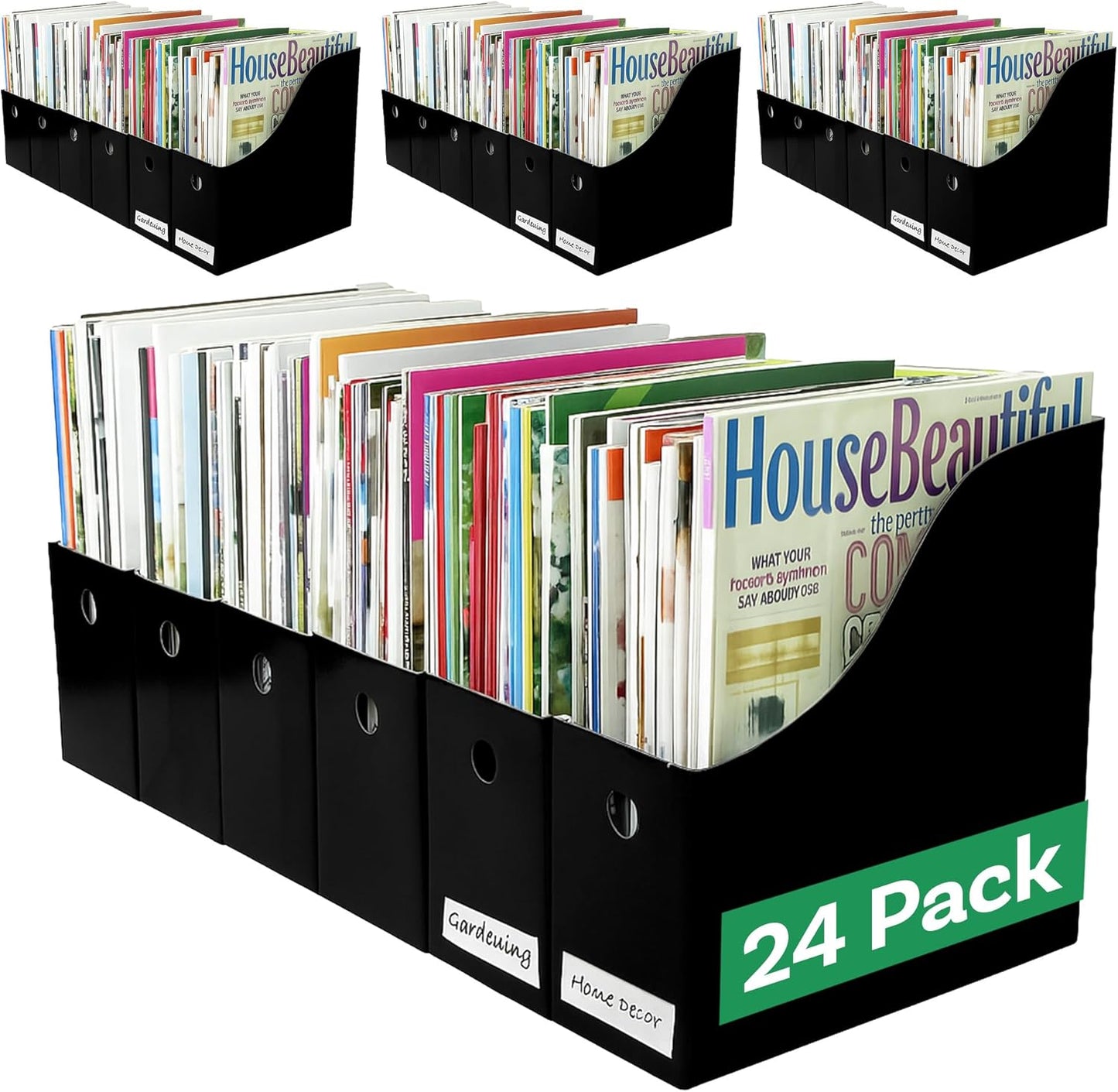 Evelots Magazine File Holder - Set of 24 Multi Color - Office Desk Organizer - Sturdy Cardboard - New Upgraded Double Front Panel for More Stability - Full 4 Inch Wide - Easy Assemble