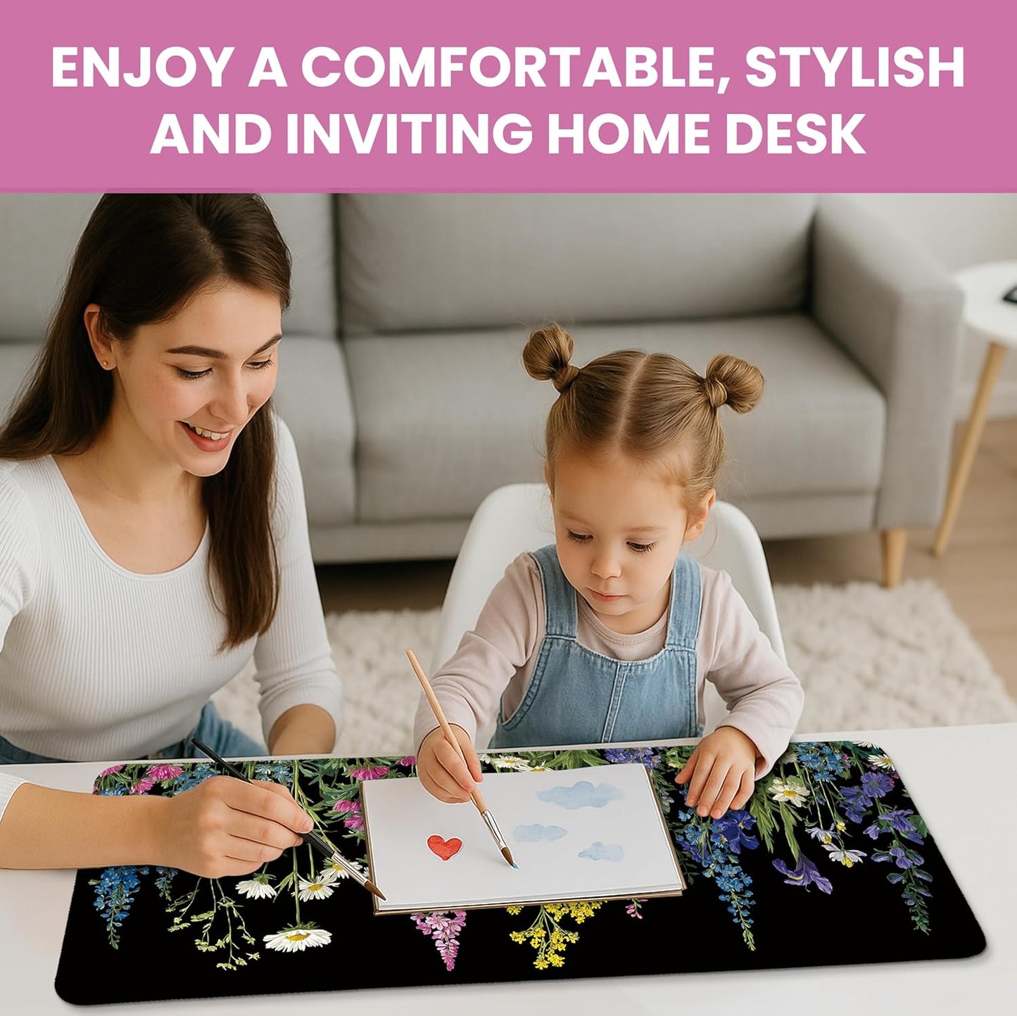 Large Mouse Pad for Desktop, Cute Desk Mat Pad Protector for Work & Gaming, Aesthetic Pretty Anti-Slip Laptop Blotter Cover for Office School Home Supplies, Wildflowers, 31.5" x 11.8"