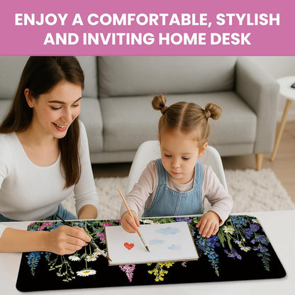 Large Mouse Pad for Desktop, Cute Desk Mat Pad Protector for Work & Gaming, Aesthetic Pretty Anti-Slip Laptop Blotter Cover for Office School Home Supplies, Wildflowers, 31.5" x 11.8"