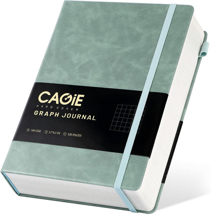 CAGIE Bullet Dotted Journal Notebook 320 Pages 100 GSM Paper Hardcover A5 Dot Grid Notebook Leather Journals for Writing Women Men Work Journaling, Green