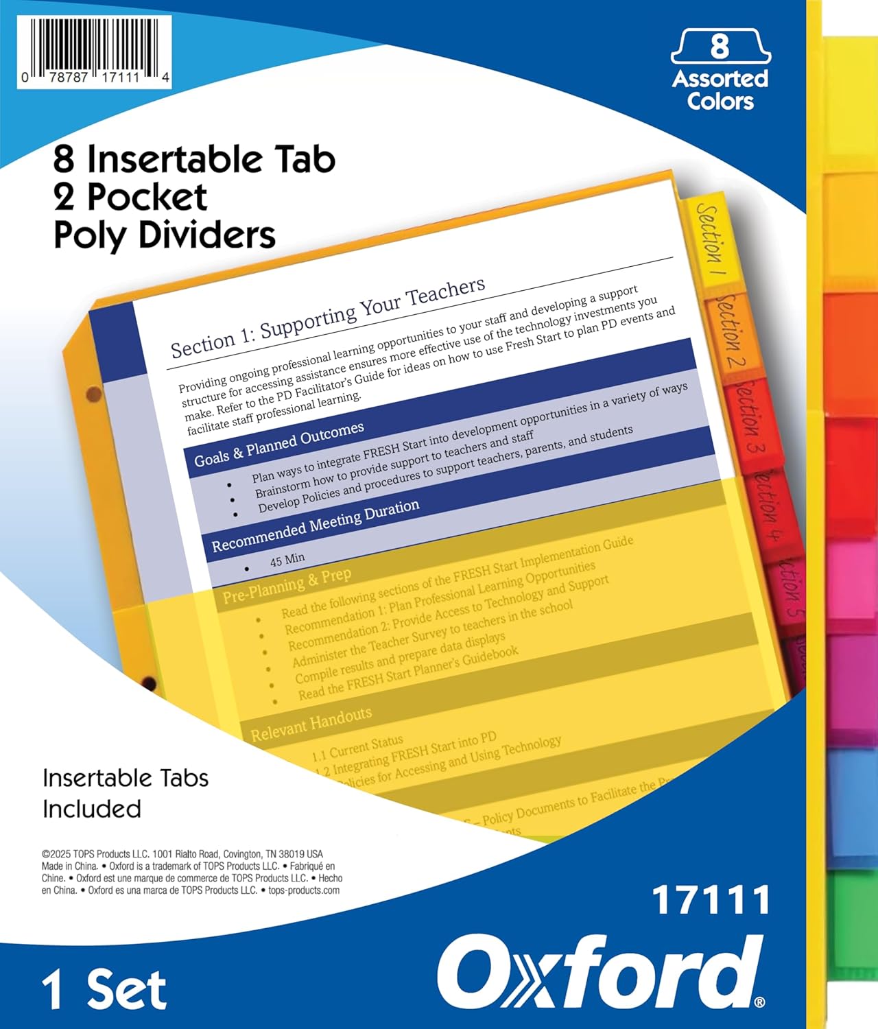 Oxford Heavy-Duty 8-Tab Plastic Binder Dividers with Pockets for Three Ring Binders - Essential Back to School Supplies and Organization Solution (1 Set)