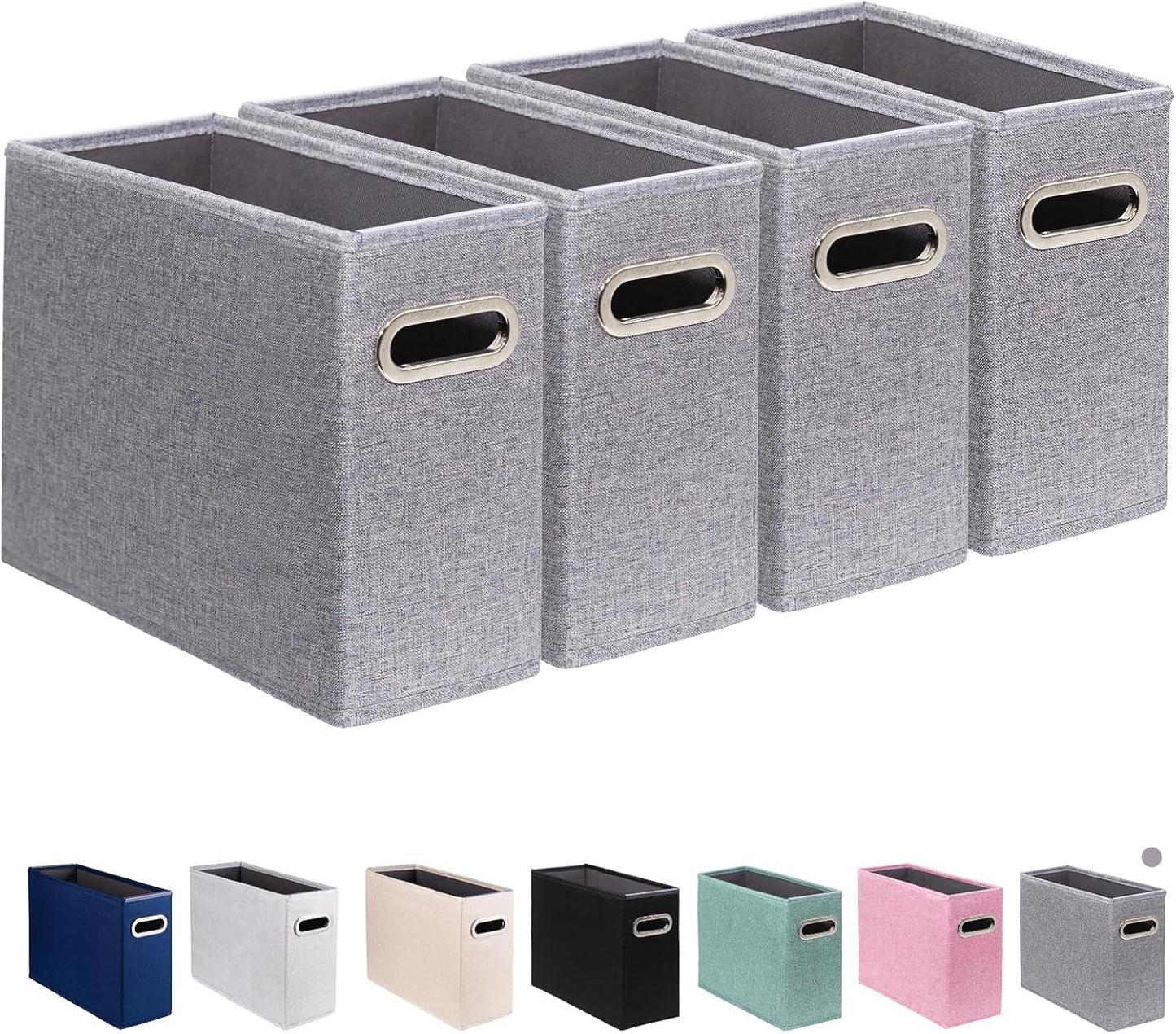 4 Pack Letter Size File Storage Box Collapsible, Fabric Hanging File Folders Organizer, Portable Office Document Holder with Metal Handle, Smooth PVC Rails, Beige