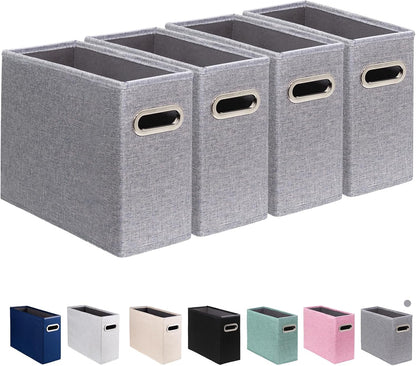 4 Pack Letter Size File Storage Box Collapsible, Fabric Hanging File Folders Organizer, Portable Office Document Holder with Metal Handle, Smooth PVC Rails, Beige