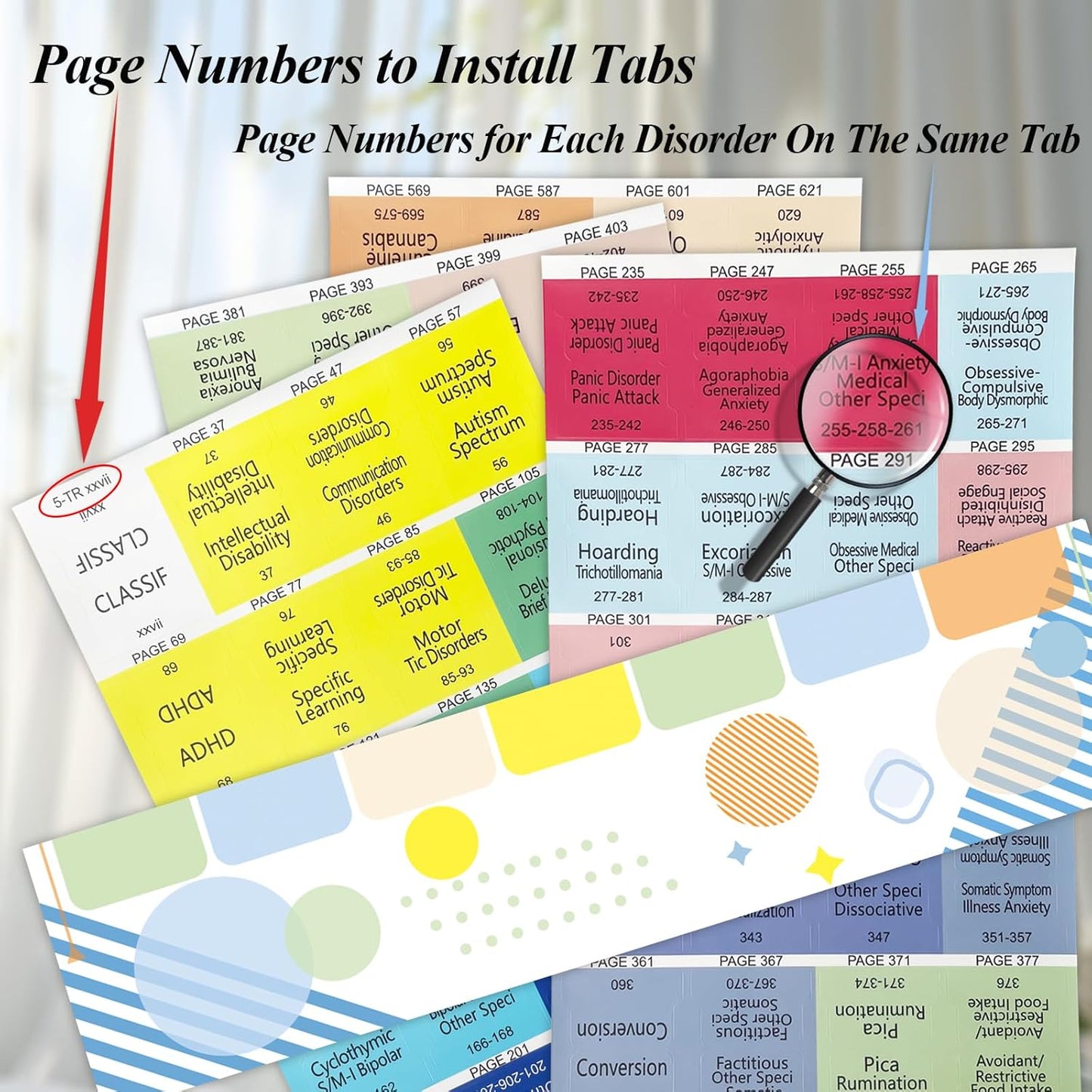 Index Tabs for DSM-5, Color-Coded and Laminated, with 11 Blank Tabs, Alignment Guide and Inspirational Bookmark Included, Tear-Resistant & Waterproof