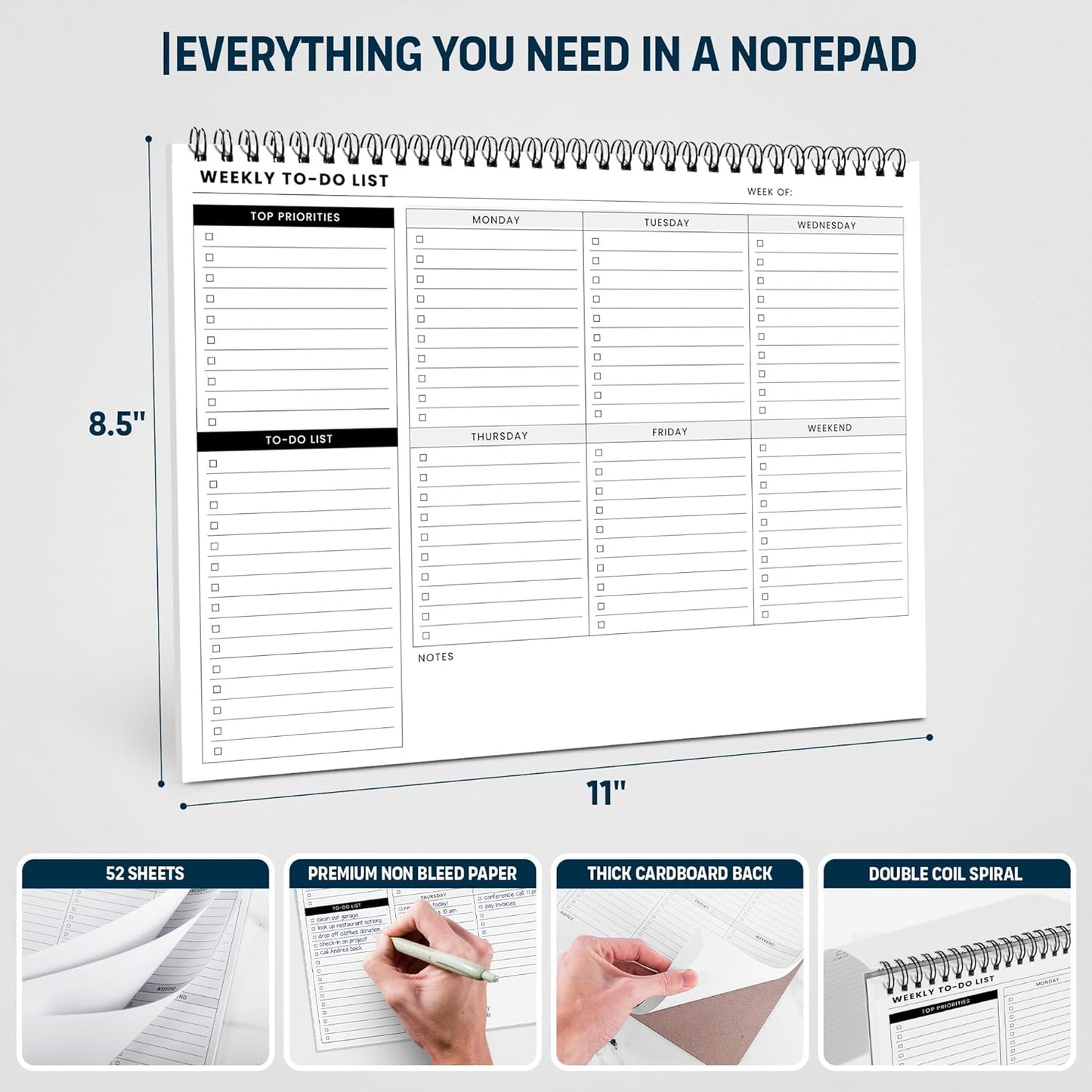 To Do List Notepad: With Multiple Functional Sections - 6.5 x 9.8" 60 Sheets - Spiral Daily Planner Notebook - Task CheckList Organizer Agenda Pad for Work - Note & Todo List Organization Notebooks