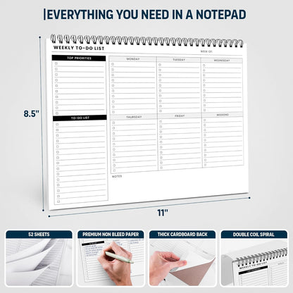 To Do List Notepad: With Multiple Functional Sections - 6.5 x 9.8" 60 Sheets - Spiral Daily Planner Notebook - Task CheckList Organizer Agenda Pad for Work - Note & Todo List Organization Notebooks