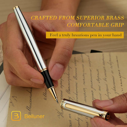 BEILUNER Luxury Rollerball Pen, Stunning Green Lacquer with 24K Gold Trim,Noble and Elegant Designs,Schneider Ink Refill, Best Gift Set for Men & Women, Refillable, Executive Writing, Nice Pens