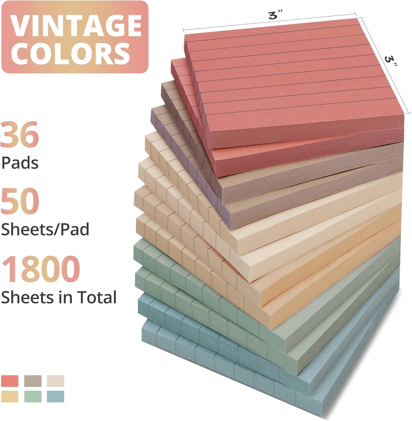 Sticky Notes, 36 Pads, 3x3 Inches Self-Stick Note Pads, Perfect for Office, Study, and Daily Life Organization - Bright
