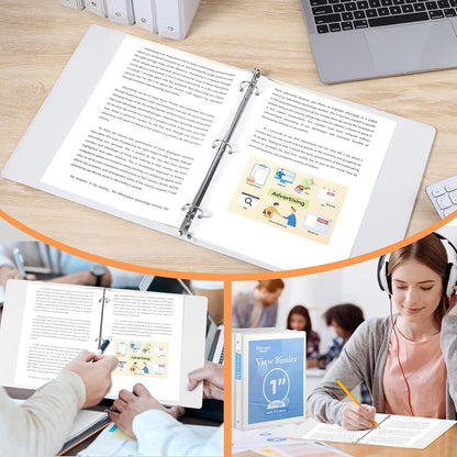 3 Ring Binder - 6 Pack, 1 Inch Binder with 2 Interior Pockets & Clear View Overlay, Large Capacity, Round Ring Binders for Office Supplies, School & Home (6 Colors)