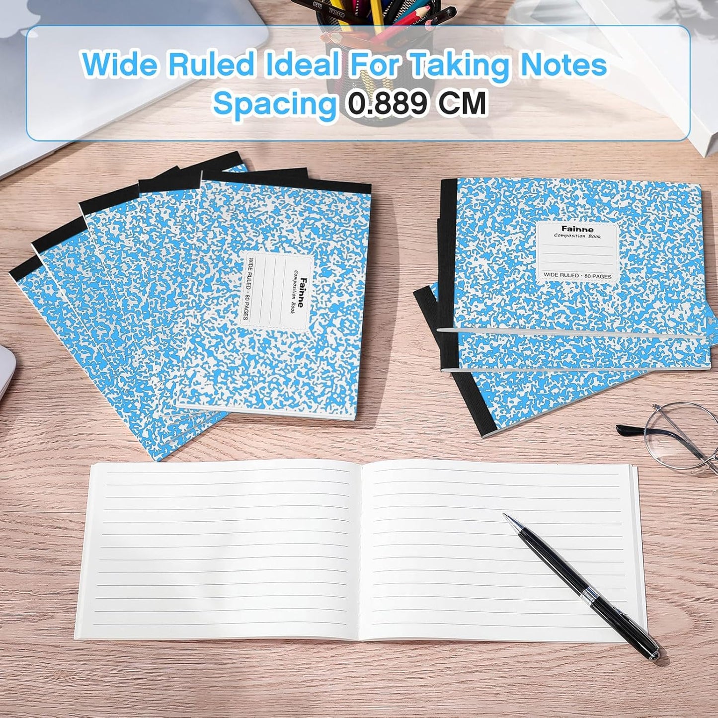 Fainne 20 Pieces Composition Notebooks 80 Pages Half Size Wide Ruled 4-7/8 x 7-1/2" Composition Books 11/32" Spacing Assorted Primary Covers Bulk(Green,Snowflake)