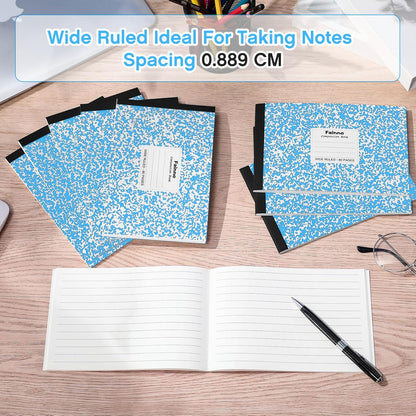 Fainne 20 Pieces Composition Notebooks 80 Pages Half Size Wide Ruled 4-7/8 x 7-1/2" Composition Books 11/32" Spacing Assorted Primary Covers Bulk(Green,Snowflake)