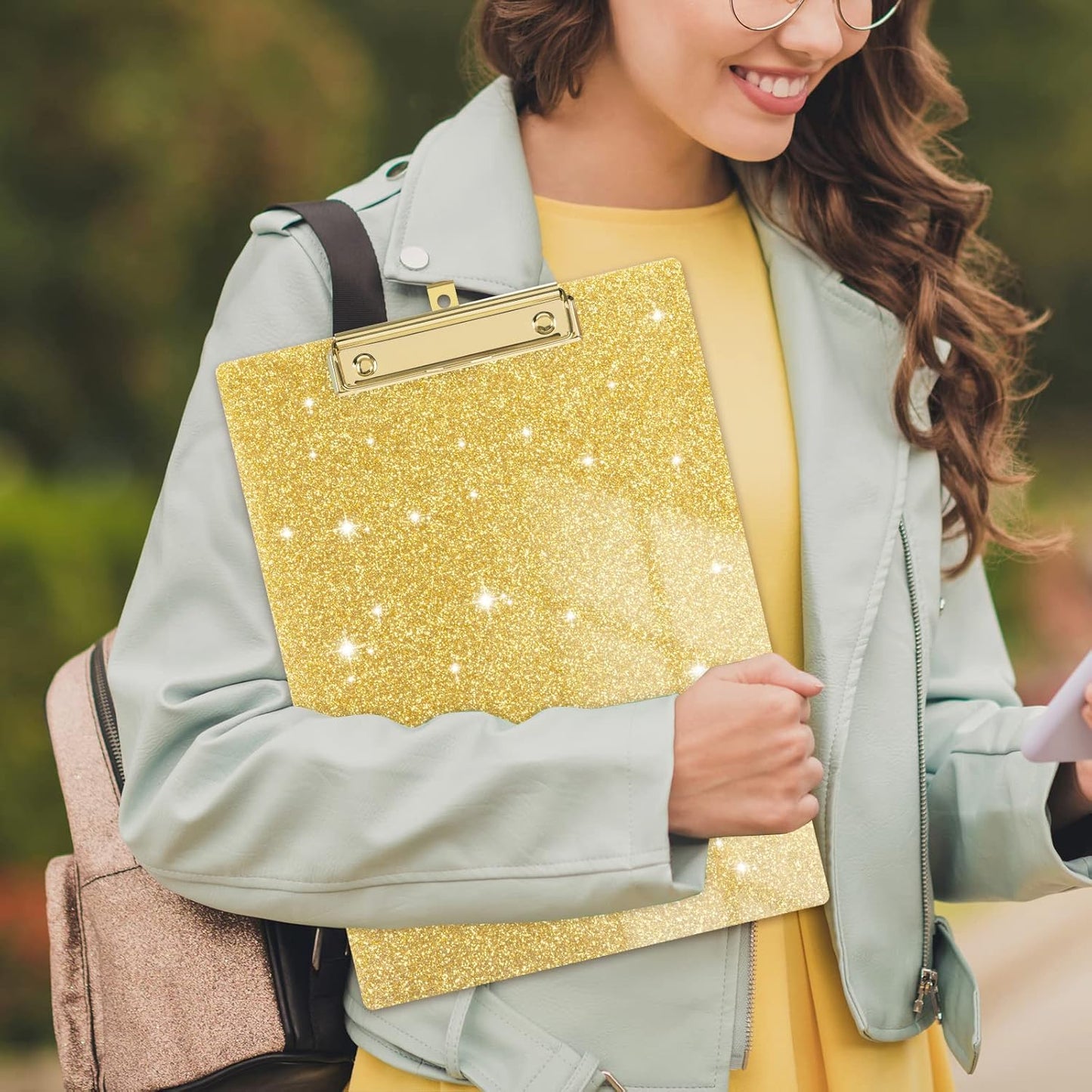 Rimilak Acrylic Glitter Clipboards, Sparkly Board with Low Profile Gold Clip, Designed for Classroom School and Office Use, A4 Letter Size 9 x 12.5 in, Pink