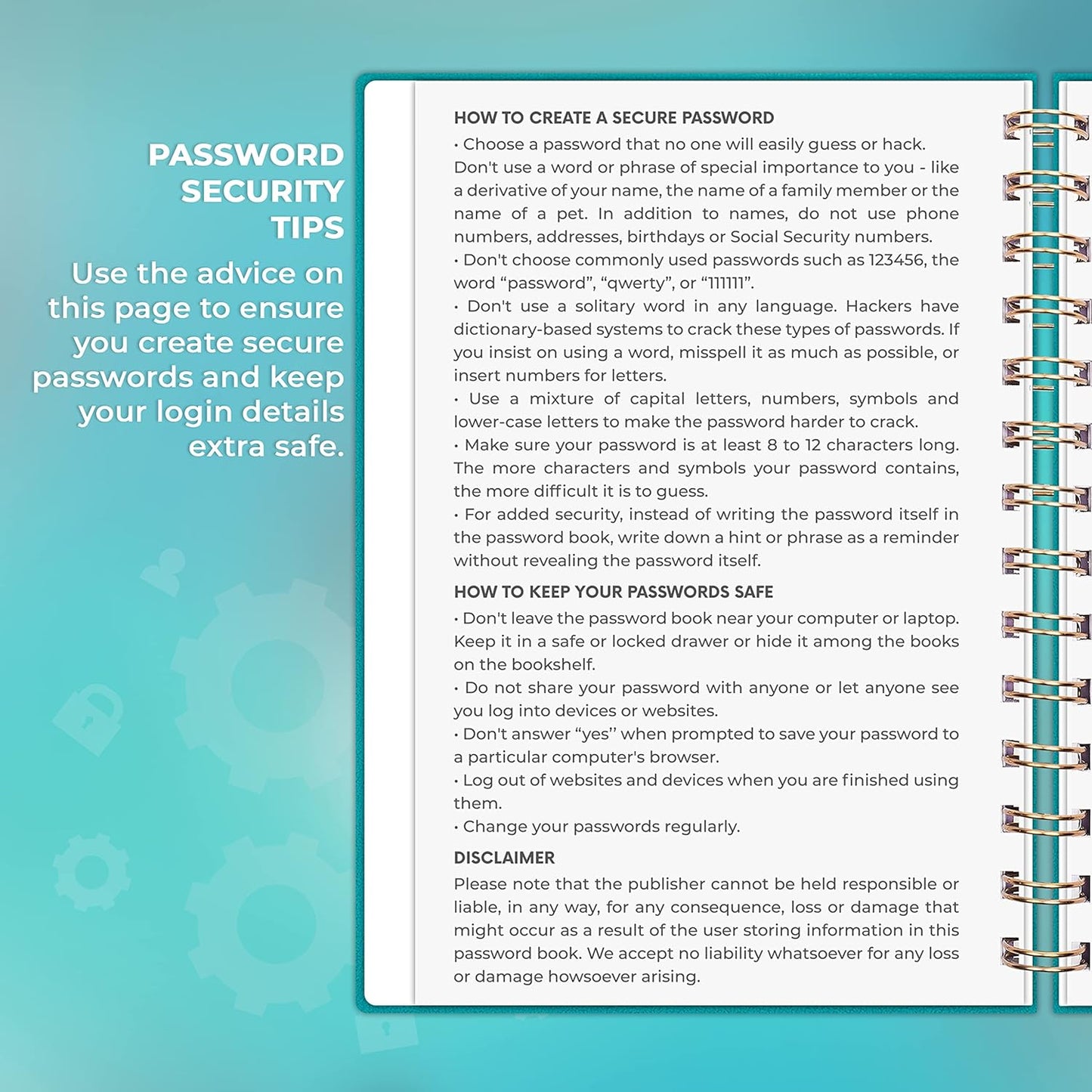 Clever Fox Password Book Spiral – Internet Address & Password Organizer with Laminated Alphabetical Tabs – Password Keeper Journal – Hardcover, Medium Size, 6.1x7.7” (Mystic Blue)