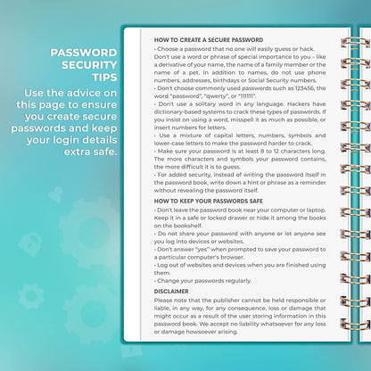 Clever Fox Password Book Spiral – Internet Address & Password Organizer with Laminated Alphabetical Tabs – Password Keeper Journal – Hardcover, Medium Size, 6.1x7.7” (Mystic Blue)