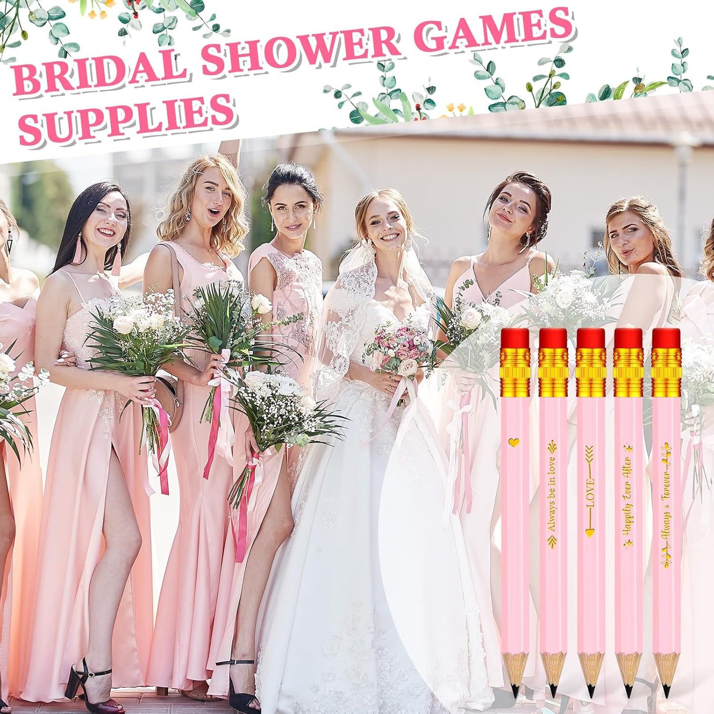 Crtiin 50 Pcs Bridal Shower Pencils Half Golf Wedding Pencils with Eraser 4 Inch Short Pocket Pre Sharpened for Wedding Game Bridal Shower Presents Classroom School(Wood Color)