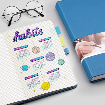 EMSHOI Graph Paper Notebook - 256 Pages A5 Graph Notebook/Journal, Hard Cover, 120gsm Thick Paper, Smooth PU Leather, Inner Pocket, 5.75'' × 8.38''-Black