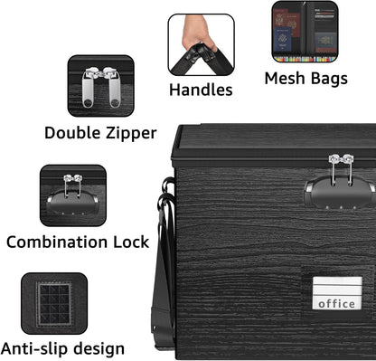 ROSONG Fireproof Document Box File Organizer - Portable Locking Filing Storage Box with Handle Waterproof for Hanging Letter/Legal Folder Important Document