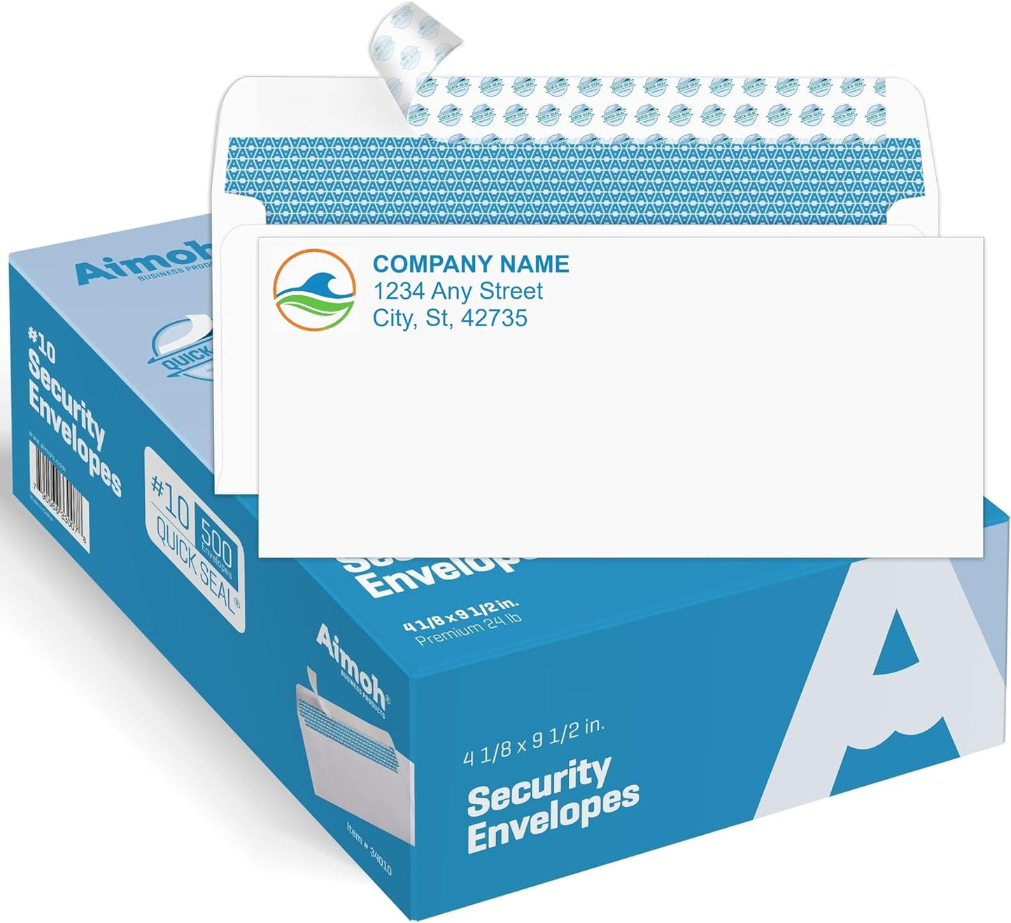 Aimoh 500#10 Security Self Seal Envelopes, Windowless, Premium Security Tint Pattern, Ultra Strong Quick Seal Closure, EnveGuard, Size 4-1/8 x 9-1/2", White, 24LB, 500 Count(34010)