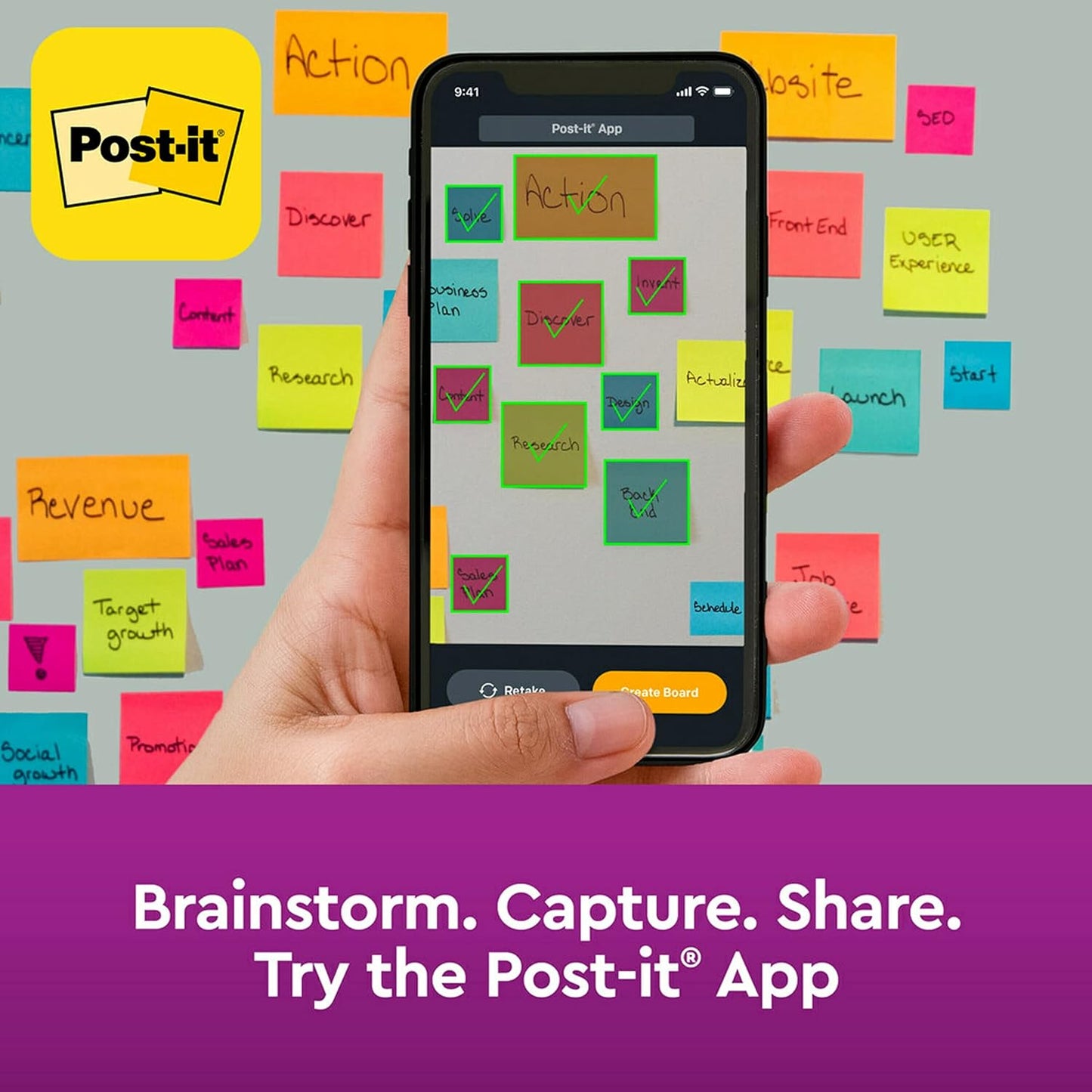 Post-it Super Sticky Notes, 12 Sticky Note Pads, 3 x 3 in., School Supplies, Office Products, Sticky Notes for Vertical Surfaces, Monitors, Walls and Windows, Canary Yellow