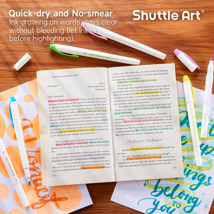Shuttle Art Pastel Highlighters, 18 Colours Dual Tip Highlighters, Highlighter Markers Assorted Colours, Perfect for Colouring, Underlining, Highlighting, Journaling in School Office Home