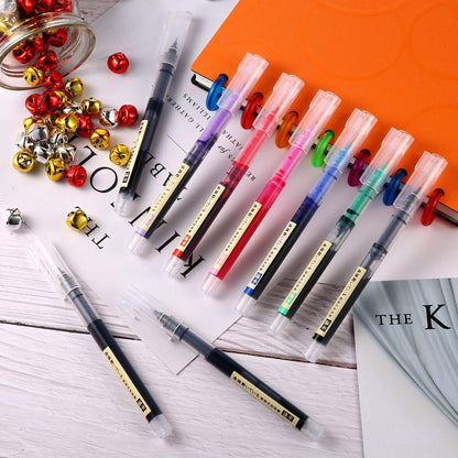 Frienda 12 Pieces Rolling Ball Pens 0.5 mm Japanese Quick Drying Fine Point Pens Liquid Ink Smooth Writing for Office Student Back to School Supplies(Multicolor)