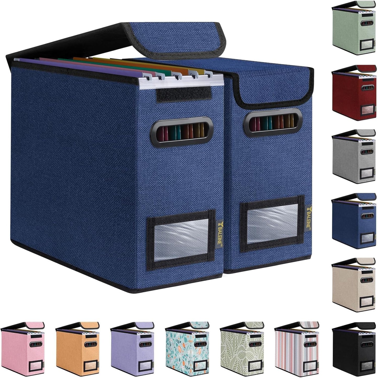 BALEINE File Organizer Box with Lid, Collapsible File Folder Organizer with Plastic Slide, Hanging File Folder Box for Office Document Storage (1 Pack, Black)
