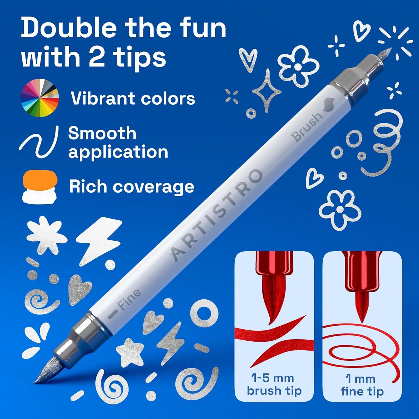 ARTISTRO 36 Acrylic Paint Markers - Paint Pens for Drawing, Brush + Fine Tips - For Fabric, Rock, Glass, Wood, DIY - Art & Craft Supplies for Adults, Teens, Kids - Teacher Appreciation Gift