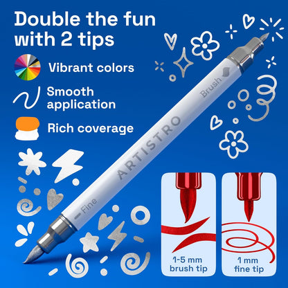 ARTISTRO 36 Acrylic Paint Markers - Paint Pens for Drawing, Brush + Fine Tips - For Fabric, Rock, Glass, Wood, DIY - Art & Craft Supplies for Adults, Teens, Kids - Teacher Appreciation Gift