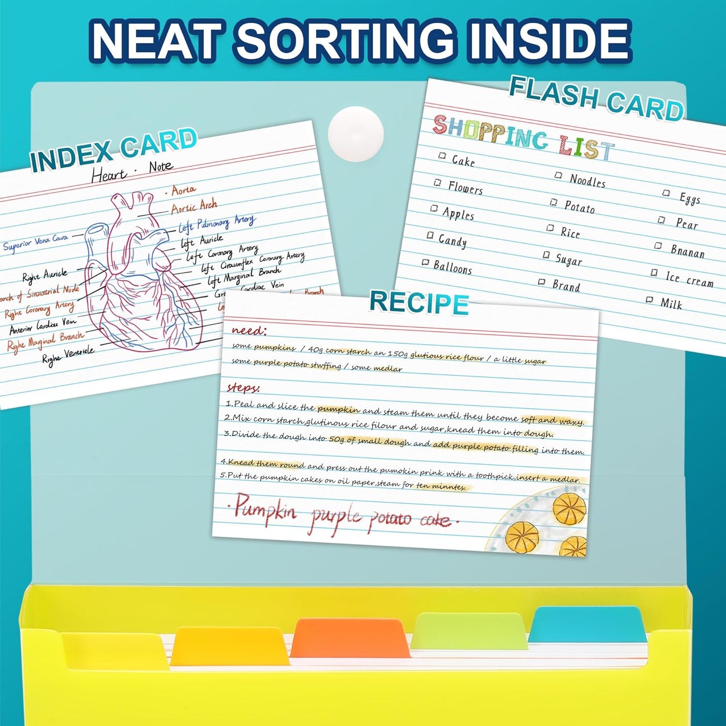 H4D 3x5 Index Card Case with 100 Heavyweight Ruled Index Cards and Dividers, Black