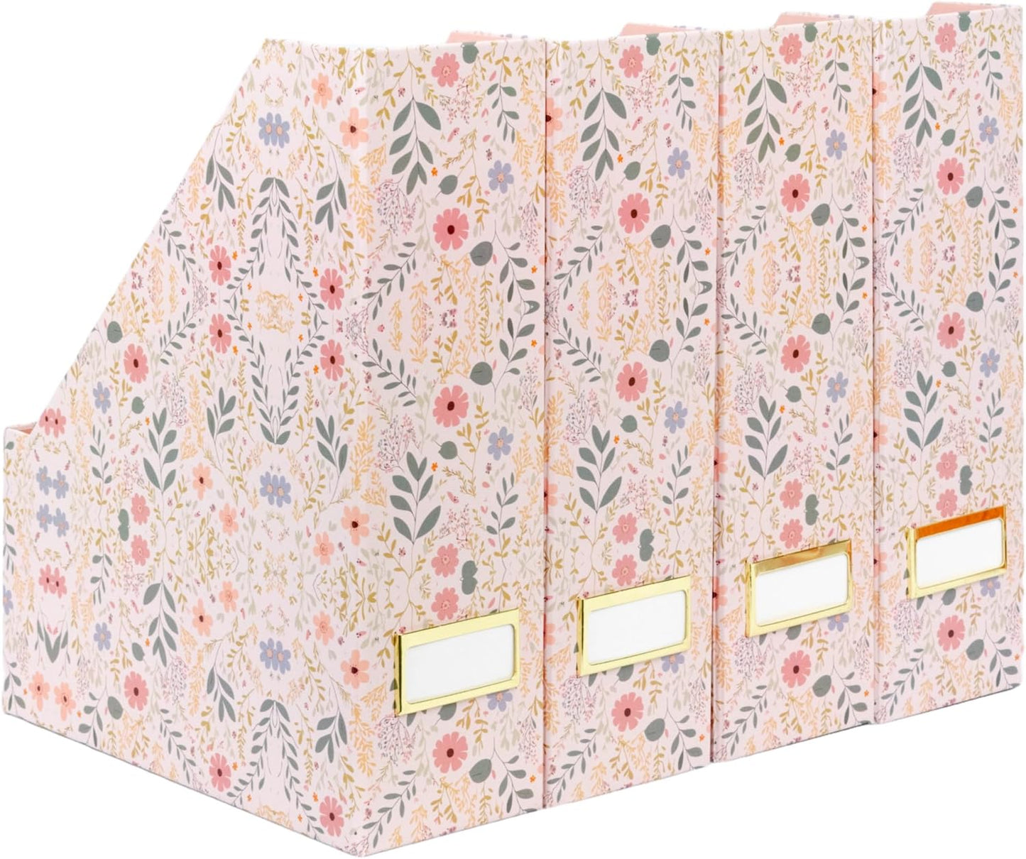 BLU MONACO | Cardboard Magazine File Holder Set of 4 | Vertical Magazine File Holder for Desk and Shelves | Standing File Holder for Classroom School Paper Storage