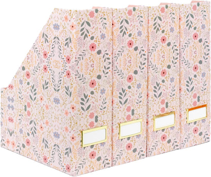 BLU MONACO | Cardboard Magazine File Holder Set of 4 | Vertical Magazine File Holder for Desk and Shelves | Standing File Holder for Classroom School Paper Storage