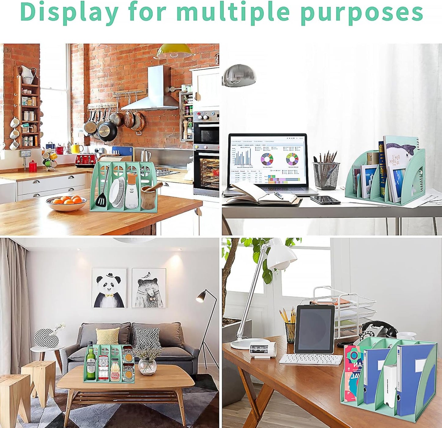 SAYEEC Magazine File Holder Folder Storage Desktop 4 Compartment Standing Hollow Green Files Bookshelf Organizer Box Office Racks Displays Holds Notebooks Documents for School Working Students