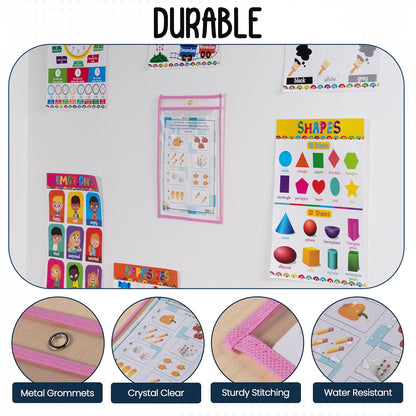 Essex Wares - 6 Pack, Assorted, Dry Erase Pocket Document Protectors, 10" Wide x 13.5" Tall- Dry Erase Clear Plastic Sleeves - Reusable & Easy Erase Plastic Invoice Holders, Water-Resistant & Durable