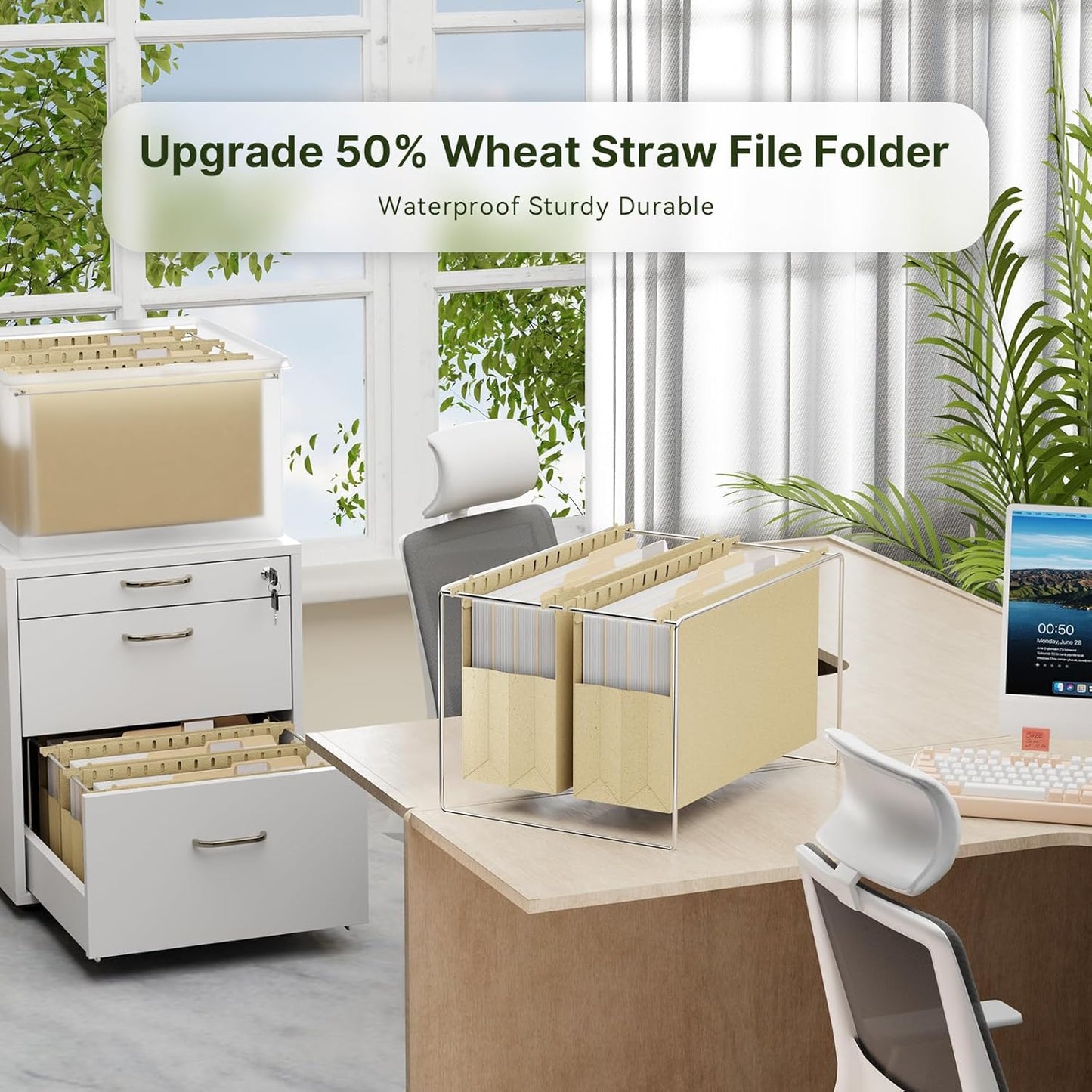 XINGIA Wheat Straw Reinforced Hanging File Folders Legal Size,4 Inch Expansion File Organizer,6 Pack Extra Capacity File Cabinet Folders for Bulky Files,Medical Charts,Filing Folders Hanging with Tabs
