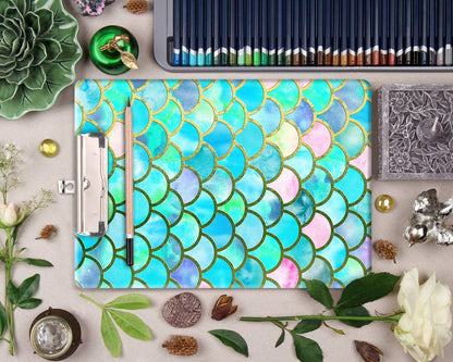 Britimes Clipboard Decorative Office School Hardboard Wood Nursing Clip Board and Pull for Standard A4 Letter Size Summer Mint Green Plant Tree 12.6" X 8.9"