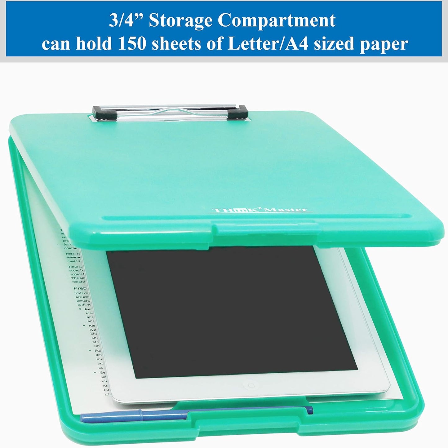 Think2Master Black Plastic Storage Clipboard. | 25% Heavier & 25% Sturdier| Heavy Duty and Won’t Flex or Bend Like Other Brands (Compare The Weight). Storage Compartment Holds 150 Letter Sized Paper.