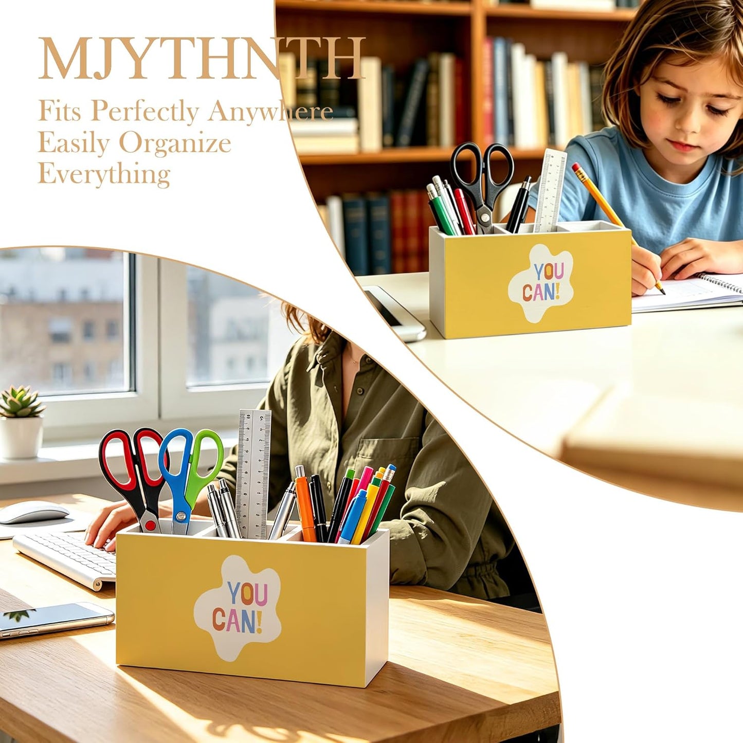 Don't Overthink It Inspirational Pencil Pen Holder for Desk, Pink Positive Affirmations Wooden Box Sign Pen Holder Organizer for Home Office School Desk Accessories