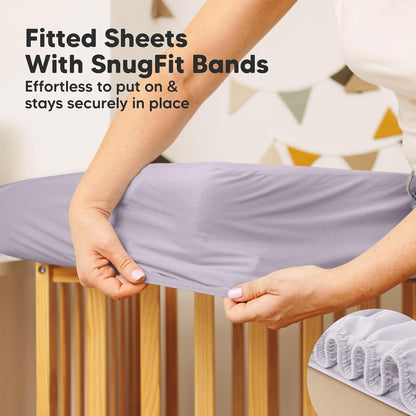 2-Pack Waterproof Crib Mattress Protector Cover Fitted - Quiet Baby Crib Mattress Pad Sheets, 52" x 28" Soft Quilted Cotton Baby Sheet, Machine Washable, Easy Fit, Durable (Soft White/Mavy)