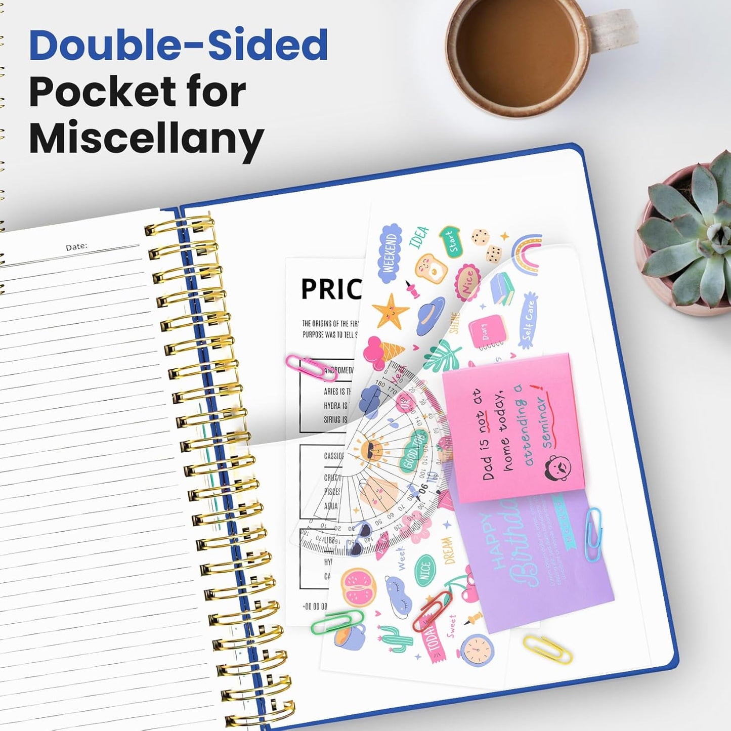 Hardcover Spiral Journal Notebooks for Work With Removable Dividers & Tabs, 8.5"x11" 5 Subject Notebook for Note Taking & Organizer, A4 College Ruled Lined Journal for Women & Writing, Aquamarine, 280 Pages