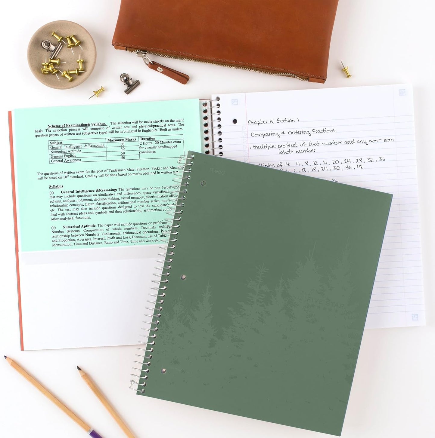 Five Star Spiral Notebook + Study App, 100 Sheets, 1 Subject, College Ruled Paper, Fights Ink Bleed, Water Resistant Cover, 820337-ECM, Purple, Pink, White & Green, 8-1/2" x 11", 4 Pack