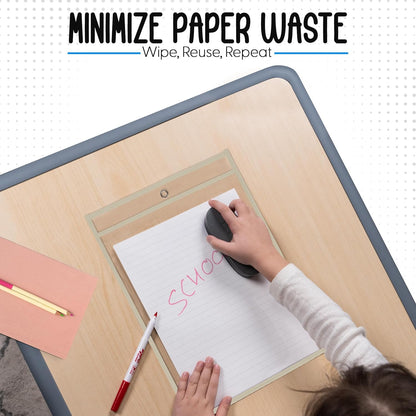 Essex Wares - 6 Pack, Assorted, Dry Erase Pocket Document Protectors, 10" Wide x 13.5" Tall- Dry Erase Clear Plastic Sleeves - Reusable & Easy Erase Plastic Invoice Holders, Water-Resistant & Durable