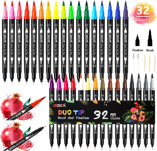 ZSCM 48 Colors Markers for Adult Coloring Books No Bleeding - Duo Tip Art Pens, Fine & Brush Coloring Marker for Adult Calligraphy, Illustration, Cards Drawing, Note taking Lettering, Journaling